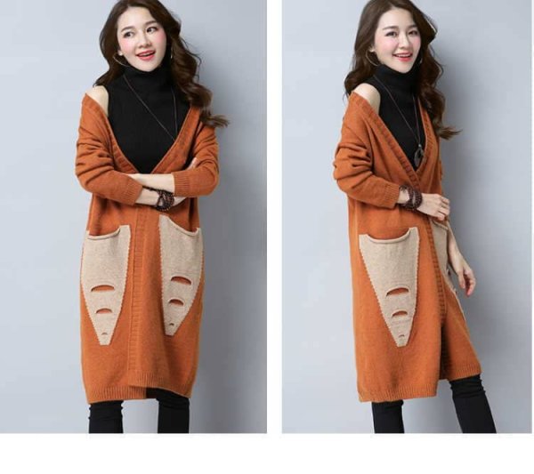 Áo Khoác len dáng dài phối túi kiểu tam giác ngược - Ảnh 6