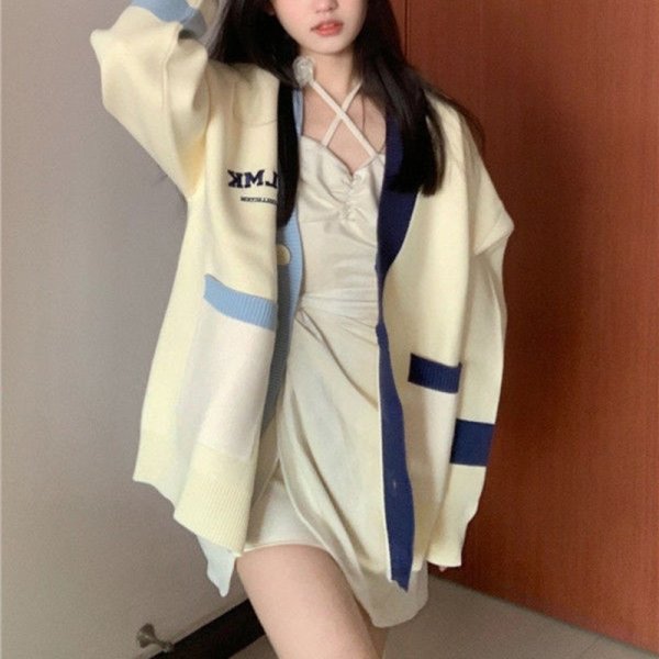 Áo Khoác len cardigan phối viền cổ thêu chữ FRLMK - Ảnh 10