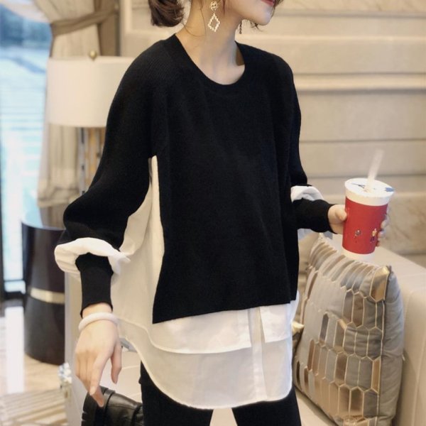 Áo len phối áo sơmi - Ảnh 2
