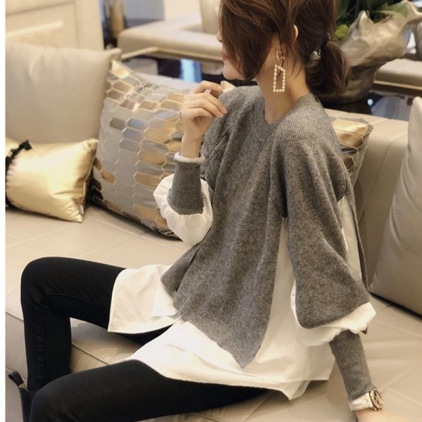 Áo len phối áo sơmi - Ảnh 4