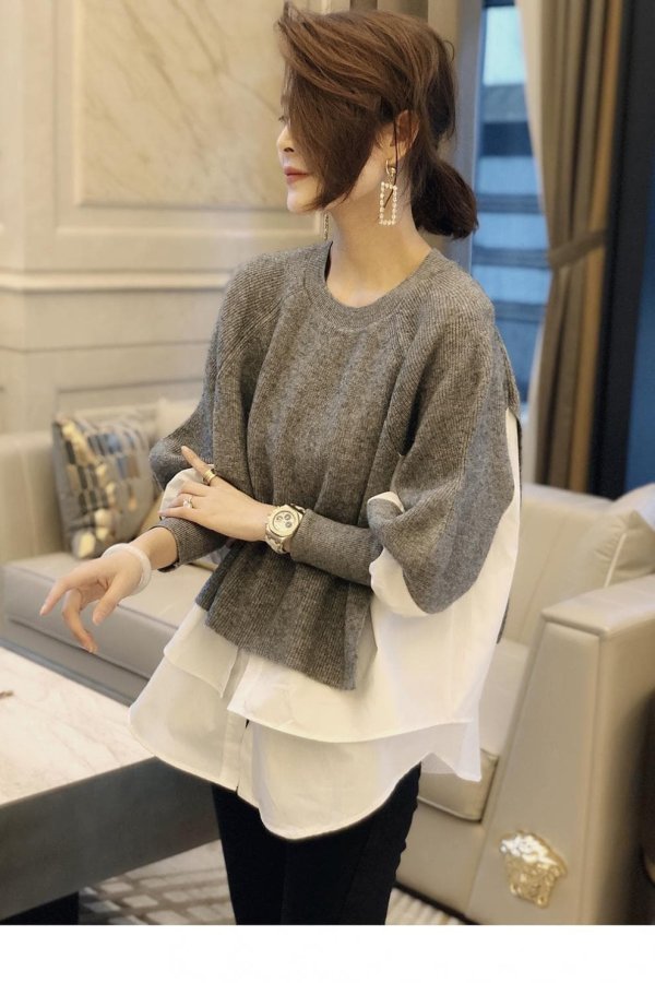 Áo len phối áo sơmi