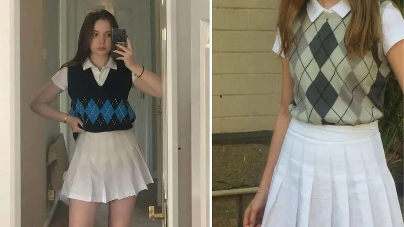 phối áo gile len nữ với chân váy
