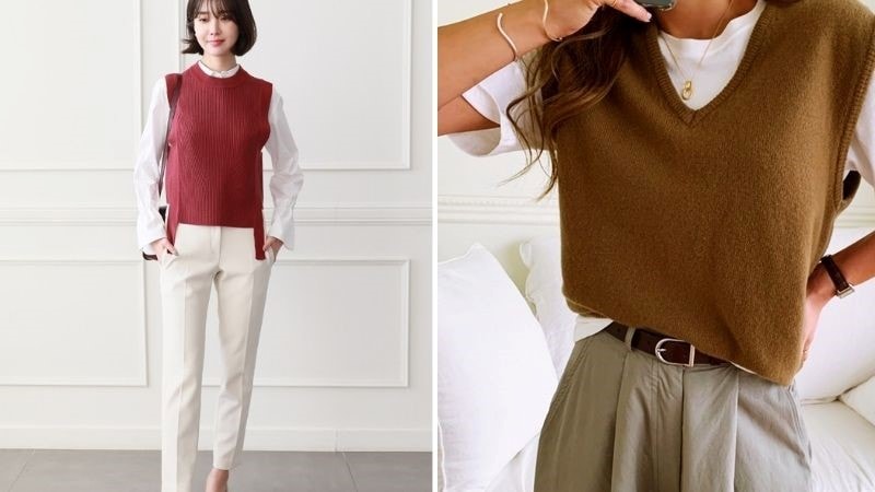 cách mix đồ với áo len gile nữ