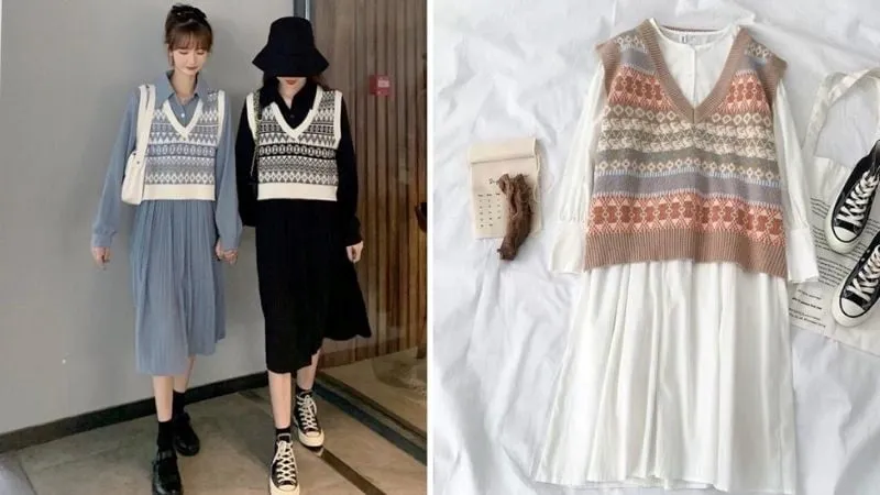 cách phối đồ với áo len gile nữ