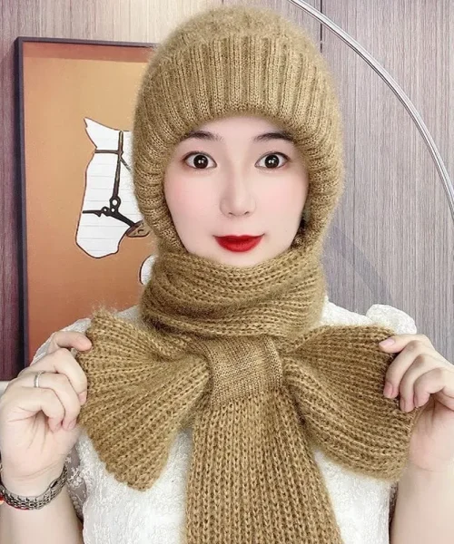 Mũ len học tiết hình thoi dây dài