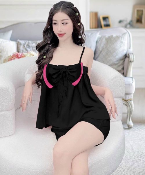 Đồ bộ đùi 2 dây nơ to lụa xước