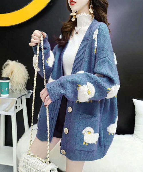 Áo khoác len phối hình con cừu