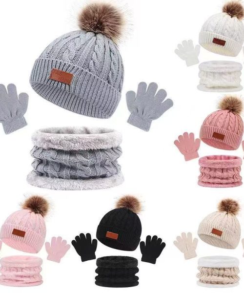 Set mũ len 3 món - Mũ len - Khăn ống - Bao tay cho bé