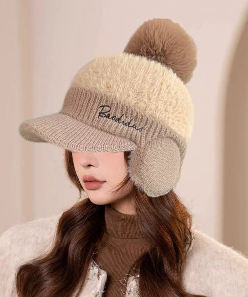 Mũ len lưỡi trai dệt kim bảo vệ tai