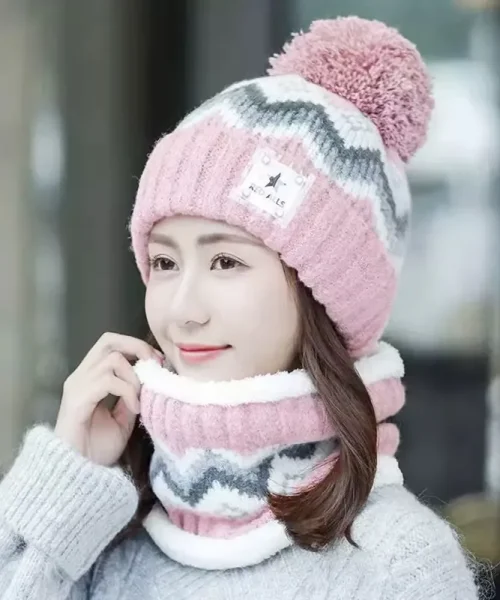 Thời trang len nữ - Mẫu 2 Set 2 món mũ len kèm khăn choàng cao cấp