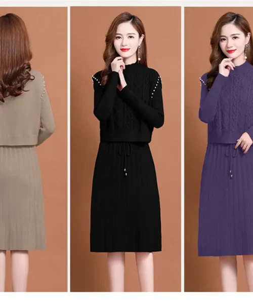 Set đầm len suông phối gile