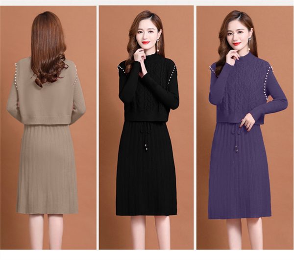Set đầm len suông phối gile