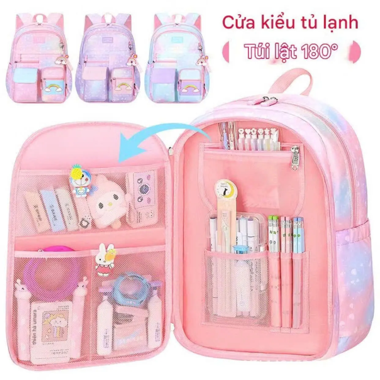 Balo học sinh cấp 1, cấp 2 - Cặp đi học cho bé, chống gù lưng, chống thấm hình cầu vồng đáng yêu - Mẫu 5 - Danangsale (Sao chép) - Ảnh 5