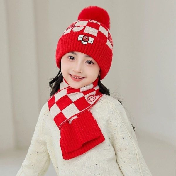Set mũ len 2 món - mũ len + choàng cổ caro - Ảnh 3