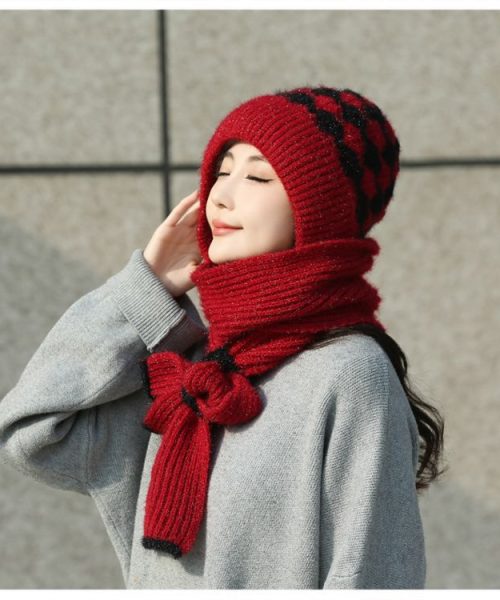 Mũ len caro phối khăn mảnh