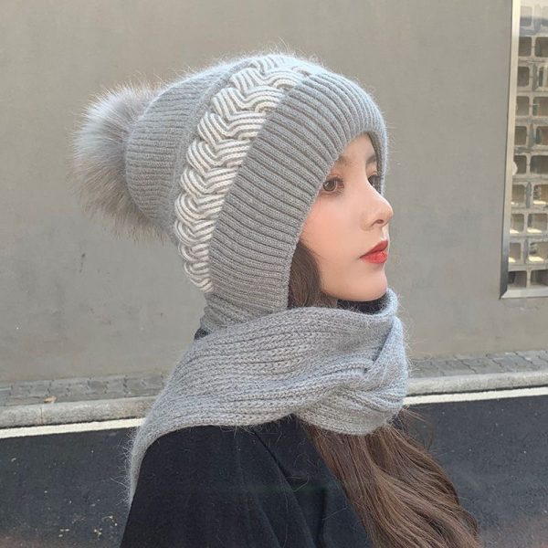Mũ len sọc phối khăn mảnh - Ảnh 7
