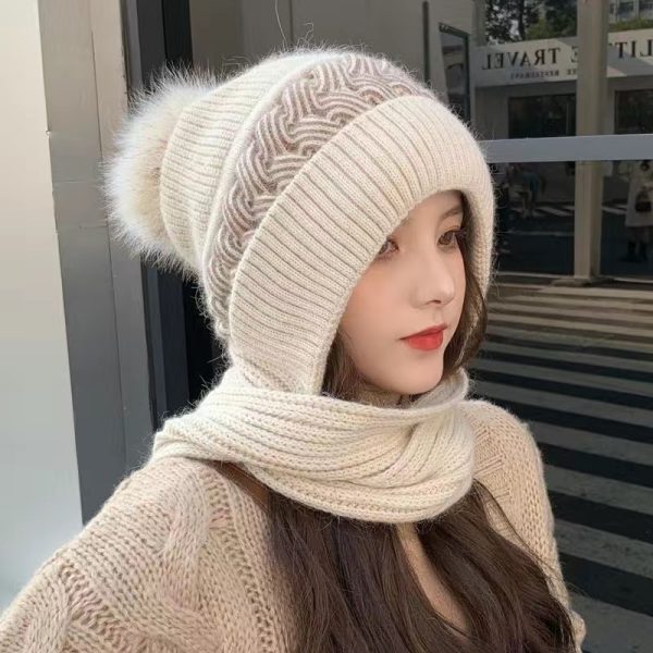 Mũ len sọc phối khăn mảnh - Ảnh 3