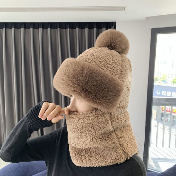 Mũ len trùm đầu chống gió phối viền lông - Ảnh 4