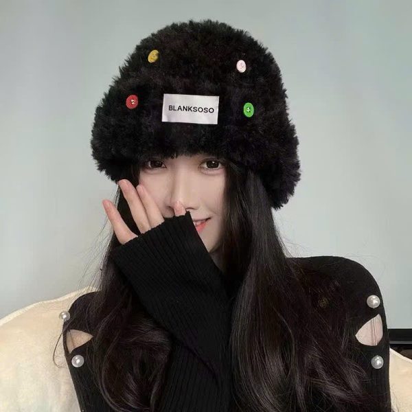 Mũ len nữ - Mẫu 26 - Mũ len lông mềm đính nút nhiều màu - Danangsale - Ảnh 2