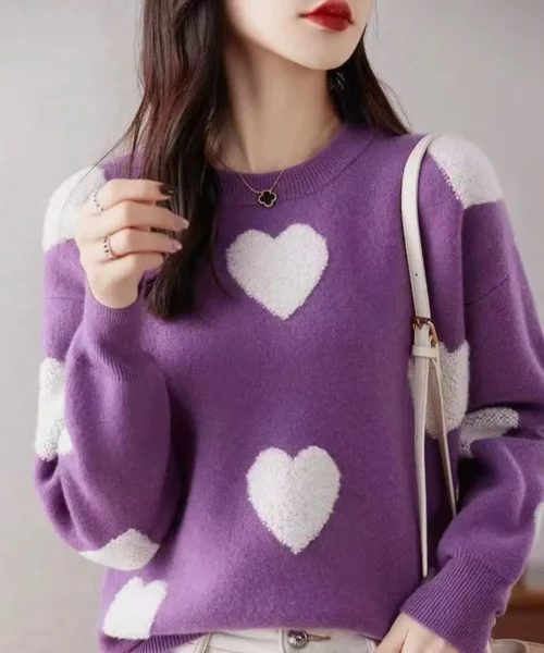 Áo len cổ tròn hình tim - Áo len Hàn Quốc cao cấp - Danangsale