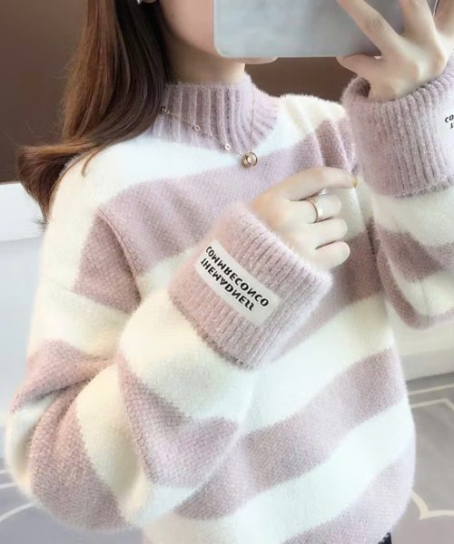 Áo len Sọc ngang phối màu dễ thương - Áo len thu đông cổ tròn - Danangsale