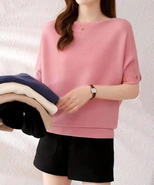 Áo len cánh dơi tay ngắn phối nút - Áo quần thu đông đẹp