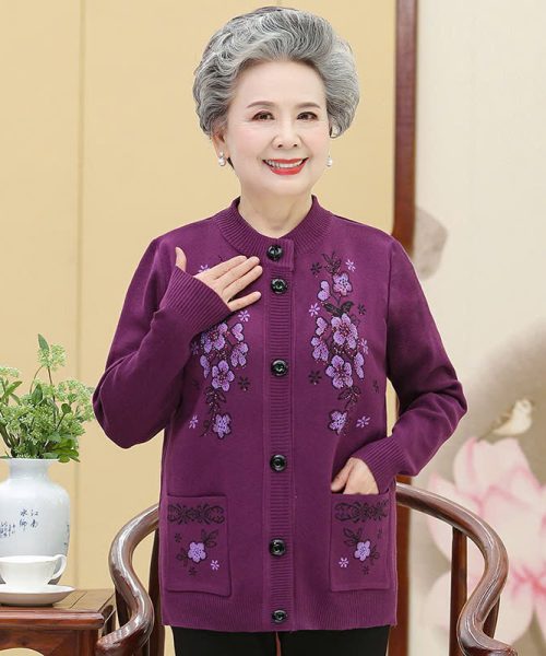 Áo khoác len Trung niên cao cấp - Áo khoác len nữ Quảng Châu đẹp