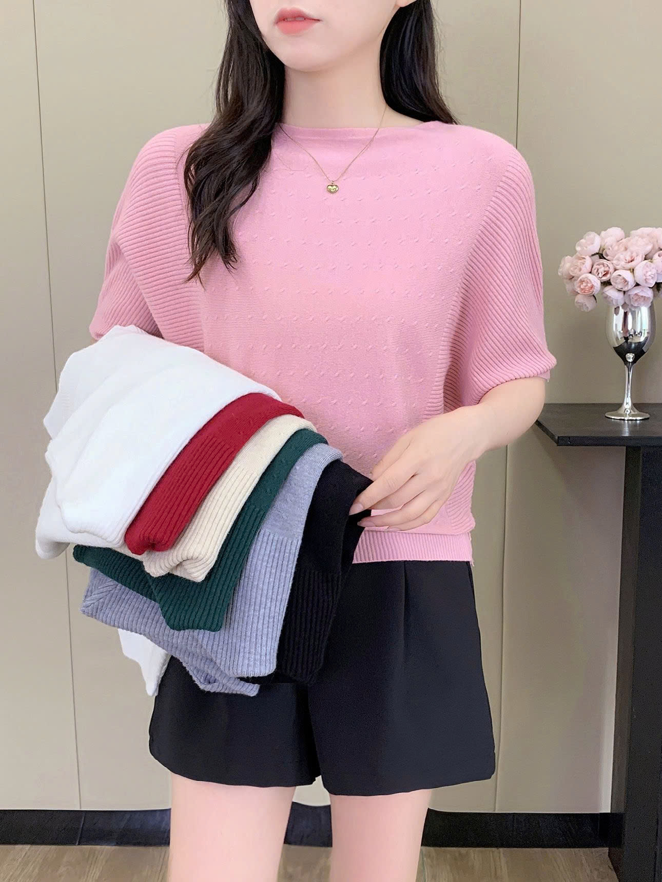 Áo len cánh dơi tay ngắn - Áo quần thu đông đẹp