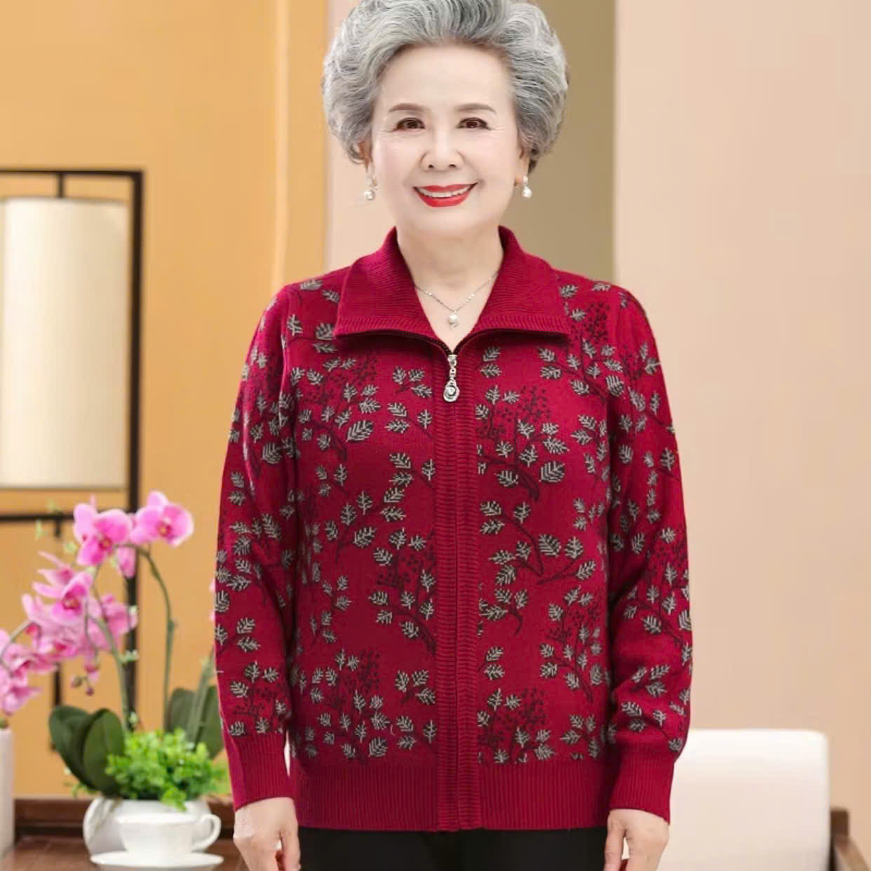 Áo khoác len trung niên chất xịn - Áo khoác len cổ bẻ có khóa kéo - Ảnh 6