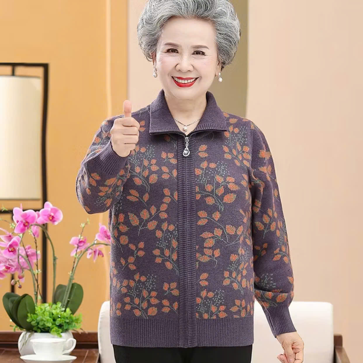 Áo khoác len trung niên chất xịn - Áo khoác len cổ bẻ có khóa kéo - Ảnh 3