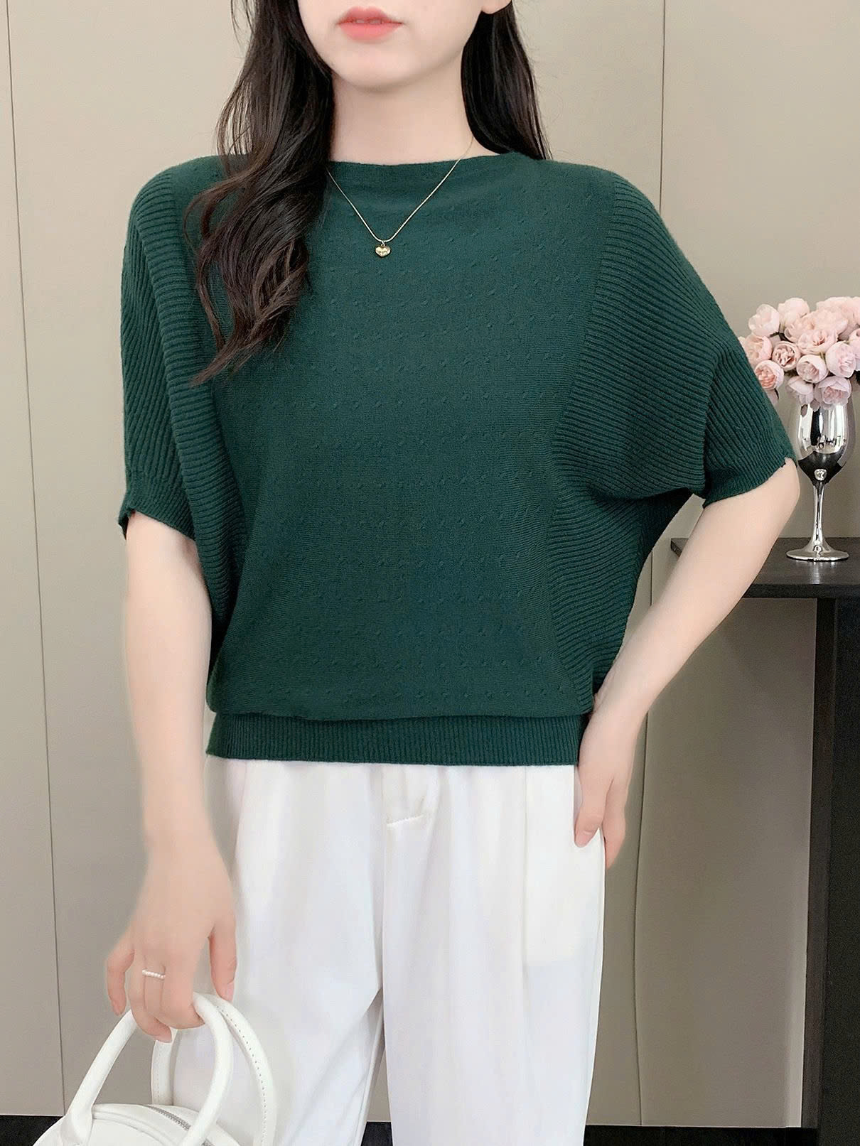 Áo len cánh dơi tay ngắn - Áo quần thu đông đẹp - Ảnh 6