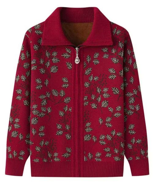 Áo khoác len trung niên chất xịn - Áo khoác len cổ bẻ có khóa kéo