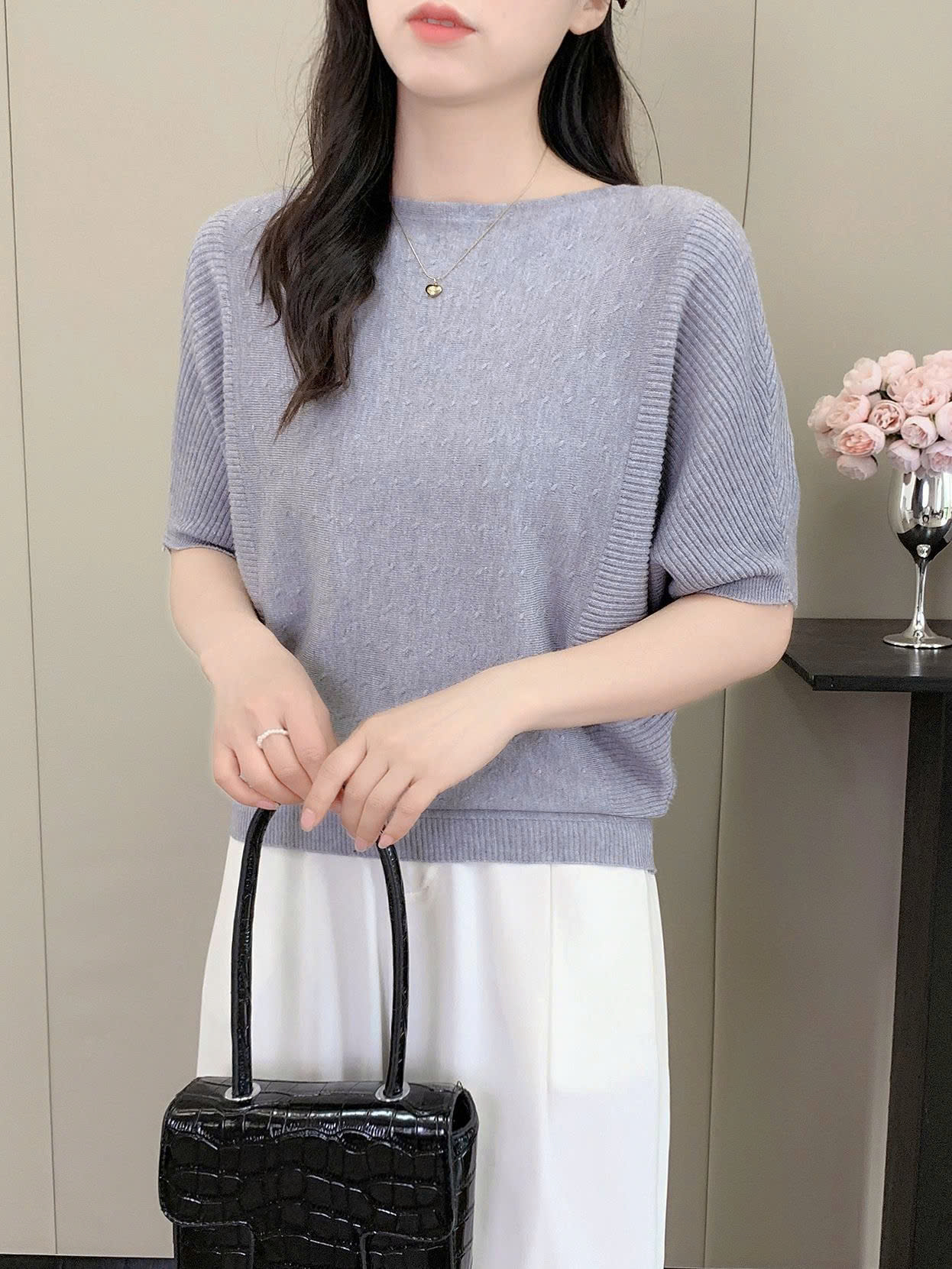 Áo len cánh dơi tay ngắn - Áo quần thu đông đẹp - Ảnh 5