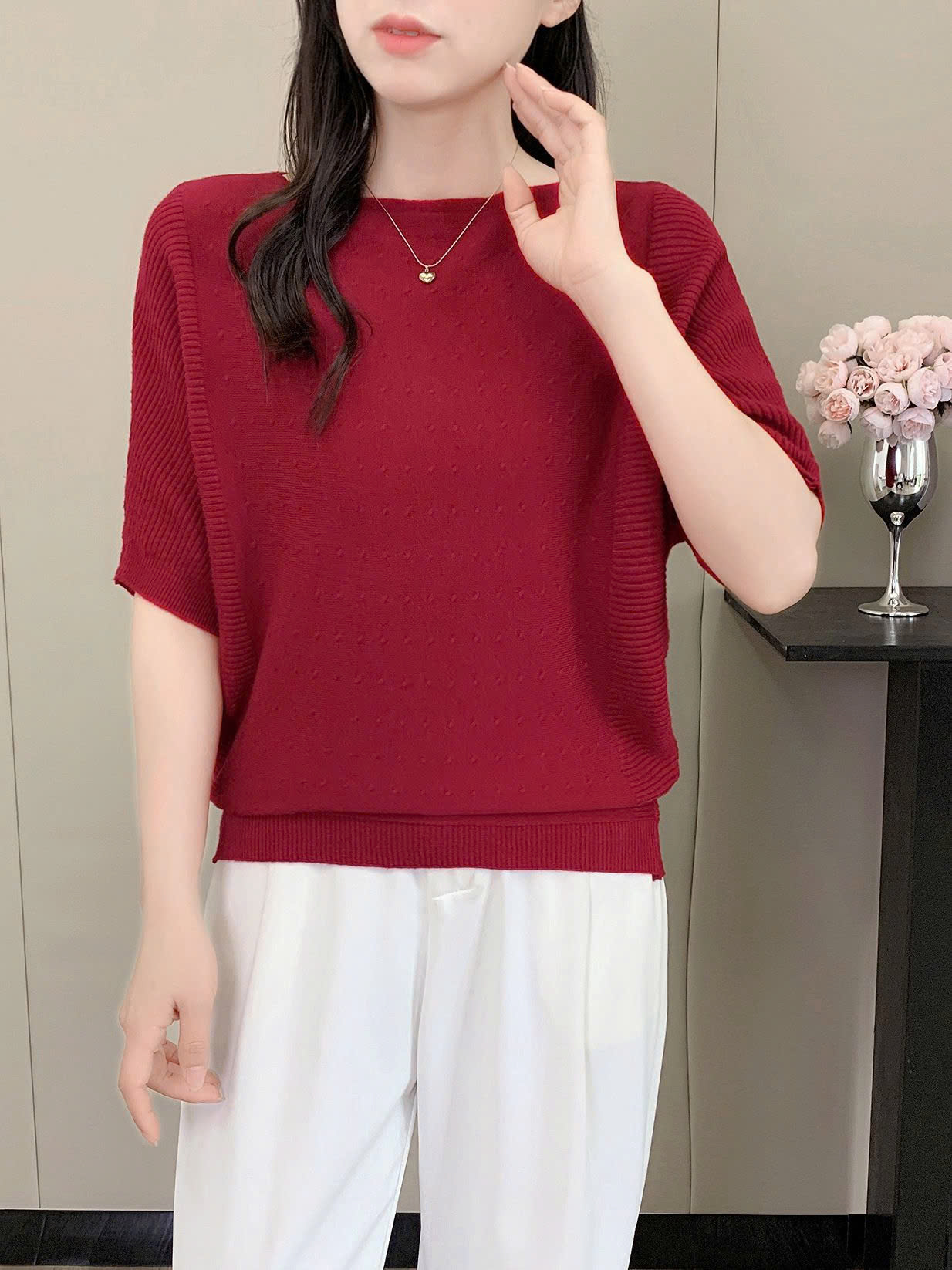 Áo len cánh dơi tay ngắn - Áo quần thu đông đẹp - Ảnh 3