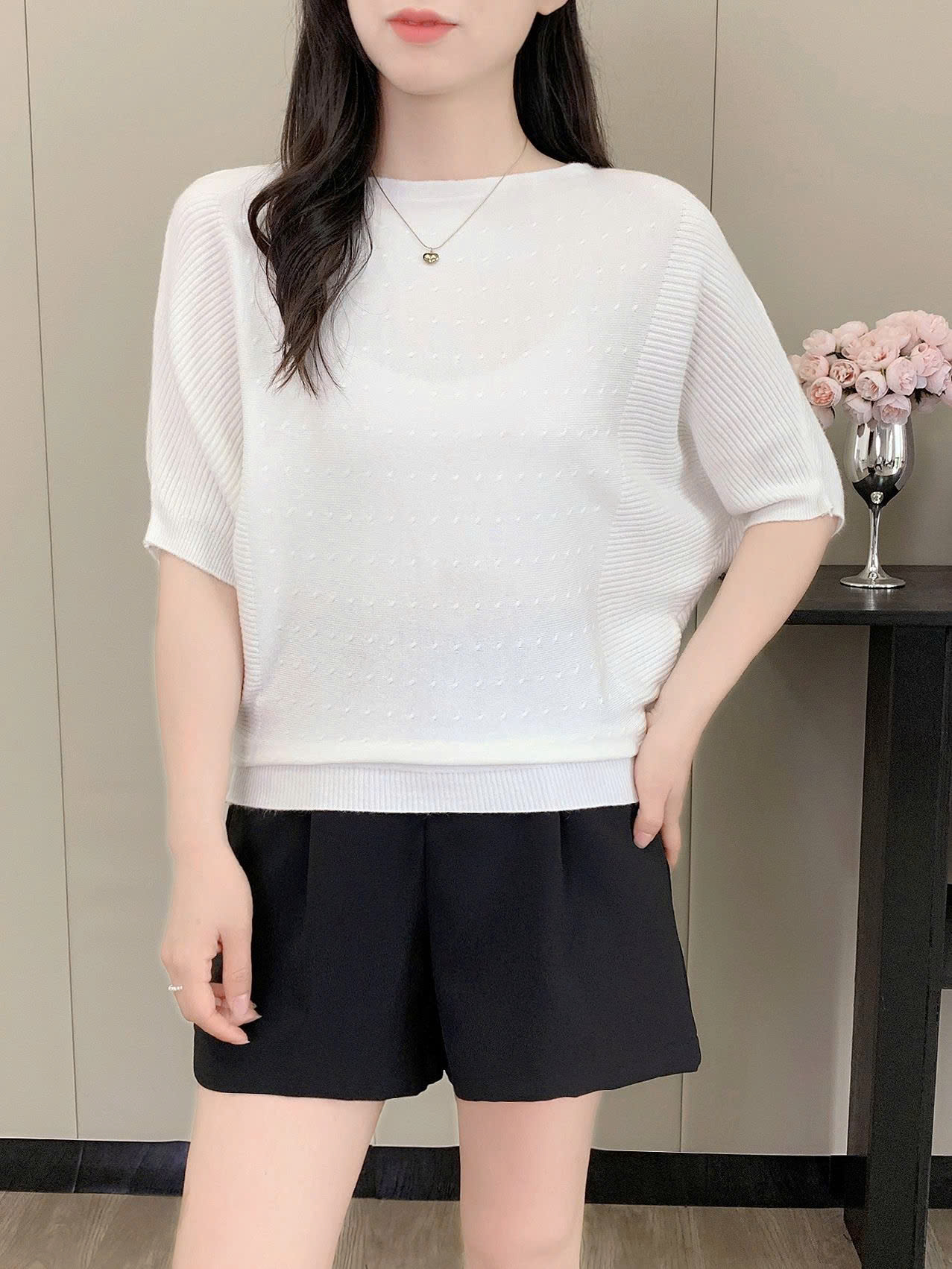 Áo len cánh dơi tay ngắn - Áo quần thu đông đẹp - Ảnh 2