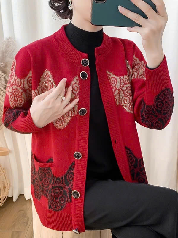 Áo khoác len trung niên cao cấp - Áo khoác len nữ phối nút đẹp