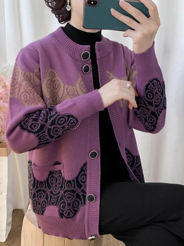 Áo khoác len trung niên cao cấp - Áo khoác len nữ phối nút đẹp - Ảnh 4