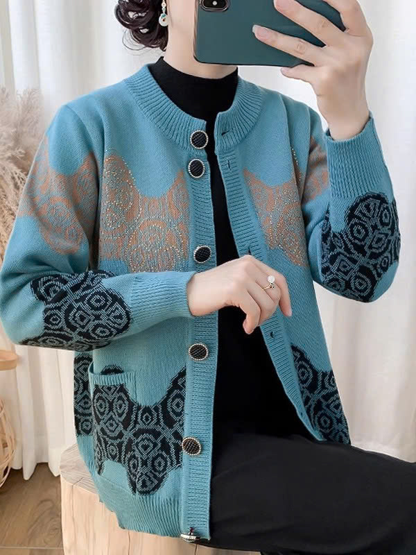 Áo khoác len trung niên cao cấp - Áo khoác len nữ phối nút đẹp - Ảnh 3