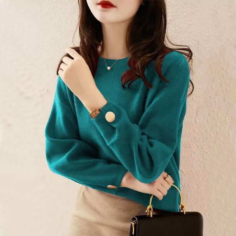 Áo len nữ kiểu Hàn Quốc - Áo len cổ tròn phối nút - Danangsale - Ảnh 5