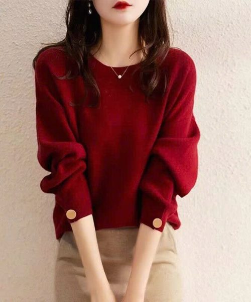 Áo len nữ kiểu Hàn Quốc - Áo len cổ tròn phối nút - Danangsale