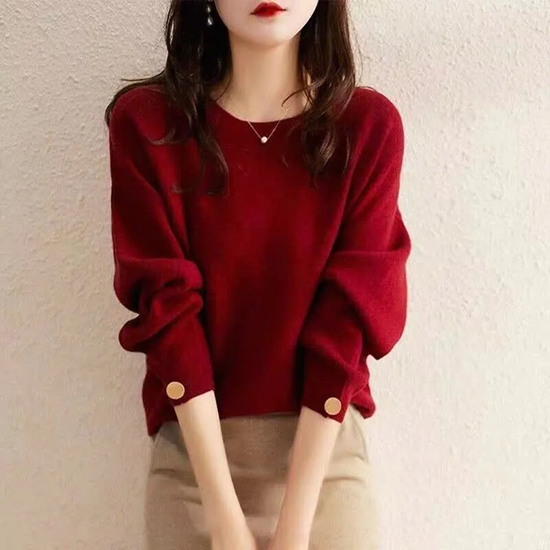 Áo len nữ kiểu Hàn Quốc - Áo len cổ tròn phối nút - Danangsale