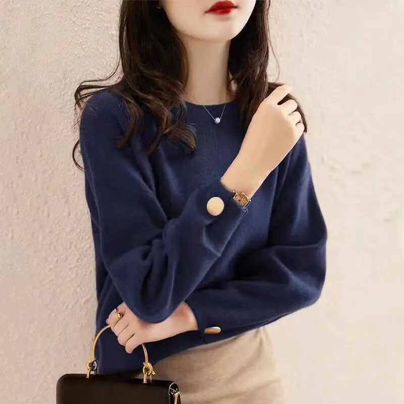 Áo len nữ kiểu Hàn Quốc - Áo len cổ tròn phối nút - Danangsale - Ảnh 3