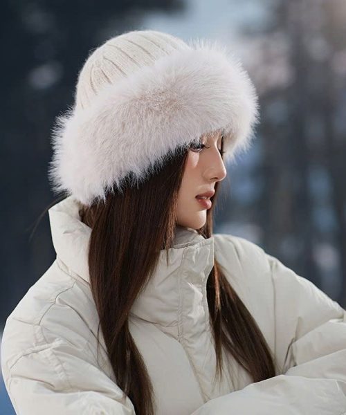 Mũ len Mông Cổ - Mũ len vành bông lông mềm phối dây nhỏ  - Danangsale